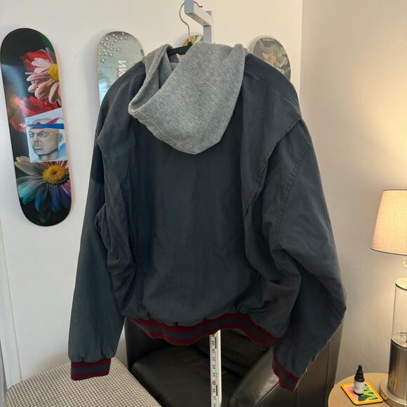 Vintage Faded Hooded Varsity Jacket Fits L 25.5x26.5 - Picture 2 of 6